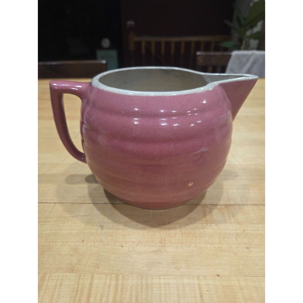 Vintage Watt Pottery Rosie Pink Ribbed Beehive Grooves Ice Lip Pitcher